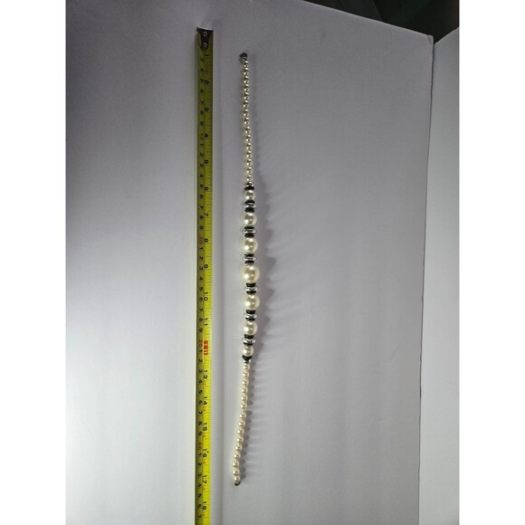 Silver Tone Necklace with Large Graduated Faux Pearls and Silver Tone Spacers - Picture 4 of 4